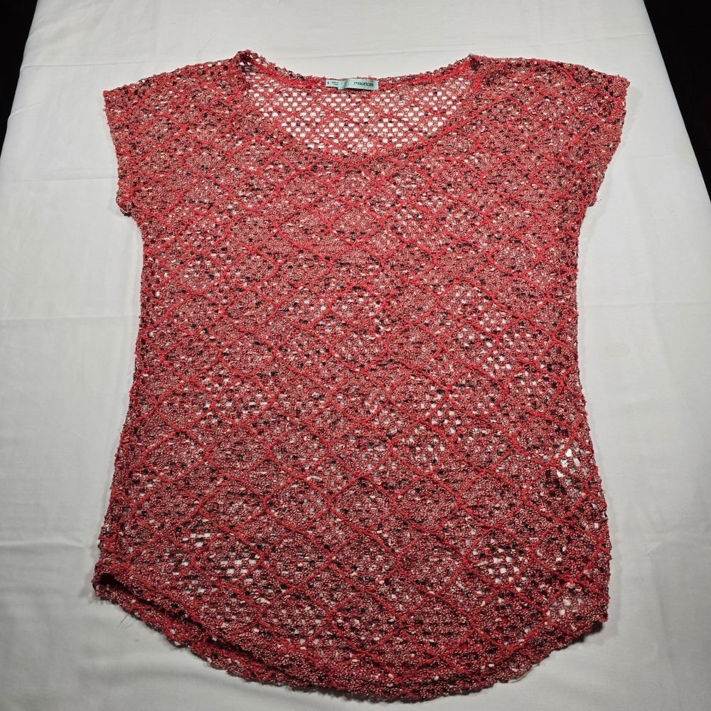 Maurices Crochet‎ Knit Top Women's Coral Boho Cottagecore Festival Layering